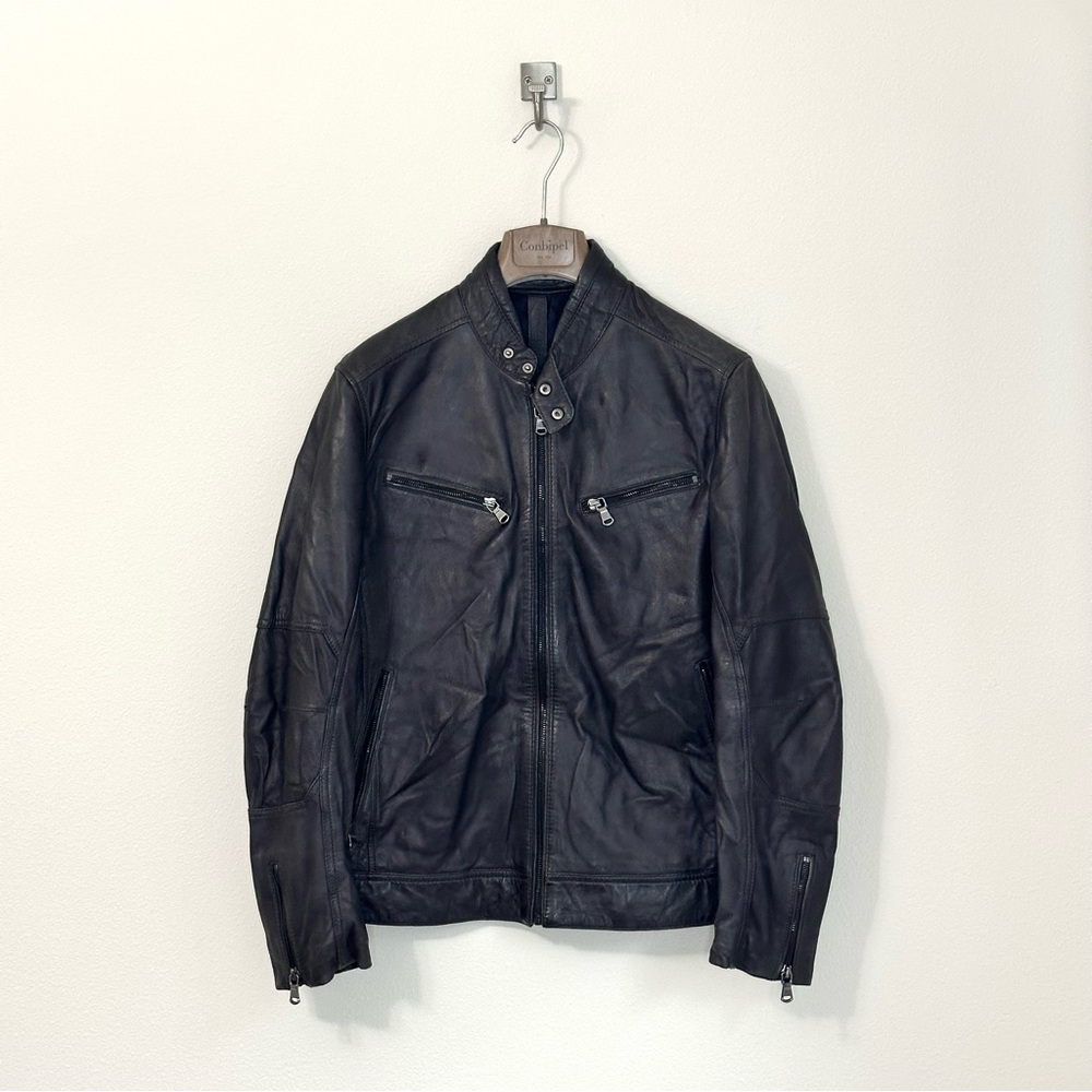 Men's Dark Blue/Grey or Steel Blue Leather Jacket